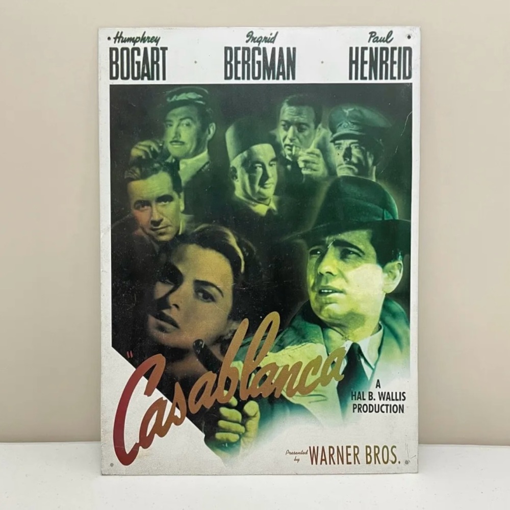 Retro Casablanca Metal Wall Art Collectable Movie Poster Sign 17.5”x12.5”